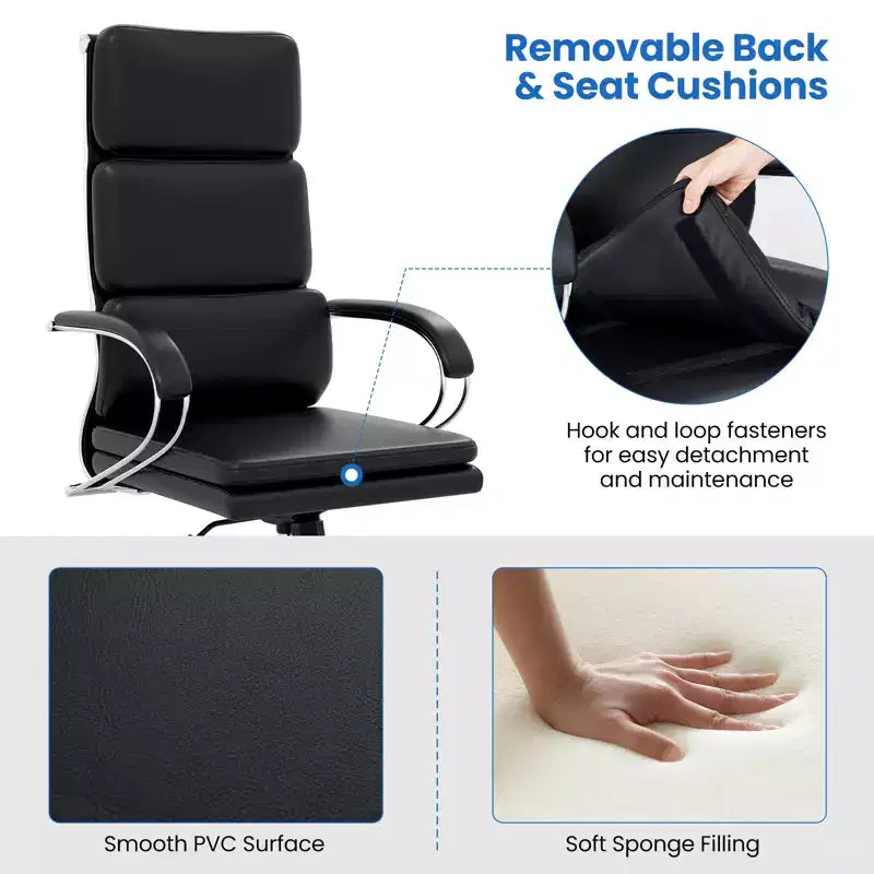 Chaise de bureau ergonomique en cuir Costway Fauteuil de direction avec soutien lombaire réglable