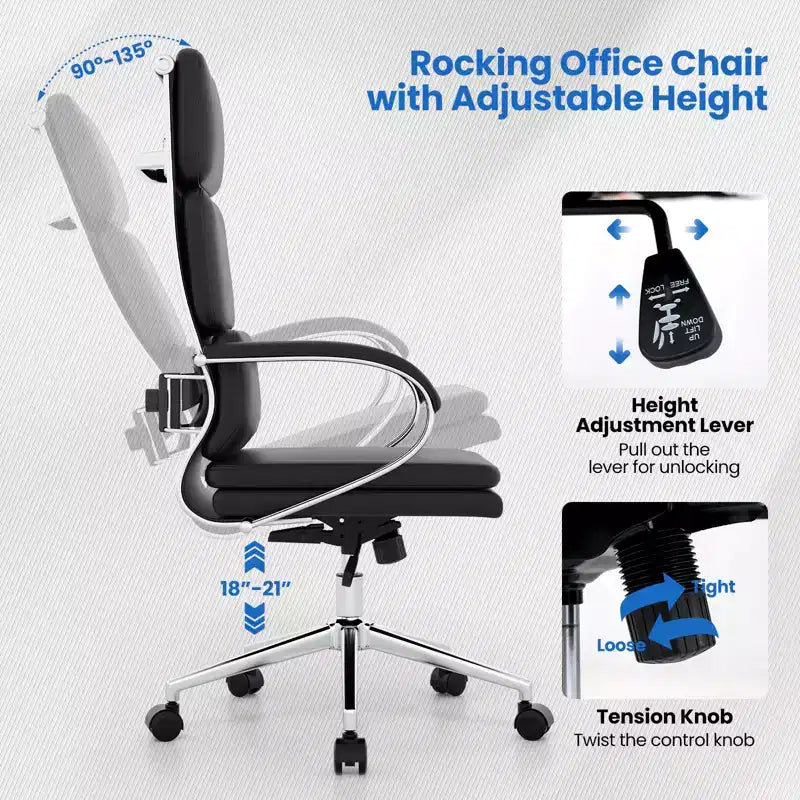 Chaise de bureau ergonomique en cuir Costway Fauteuil de direction avec soutien lombaire réglable