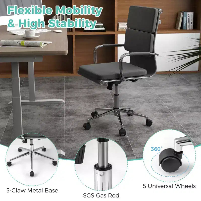 Chaise de bureau ergonomique Costway avec dossier basculant et siège rembourré réglable en hauteur