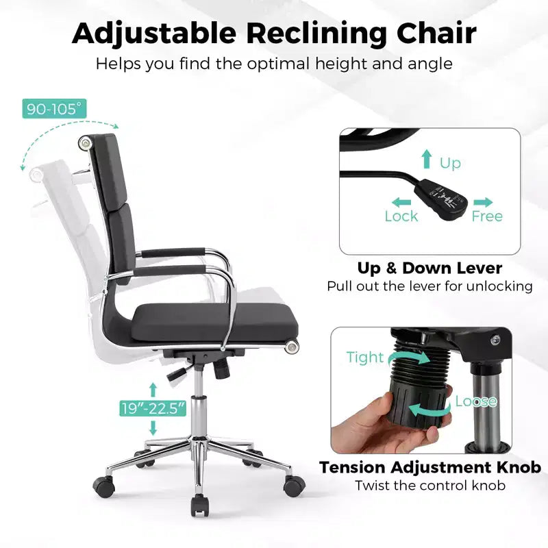 Chaise de bureau ergonomique Costway avec dossier basculant et siège rembourré réglable en hauteur