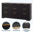 Commode cannelée pour chambre à coucher avec 10 tiroirs, commode moderne de 150 cm de large, meuble TV et placard en bois pour salon et couloir