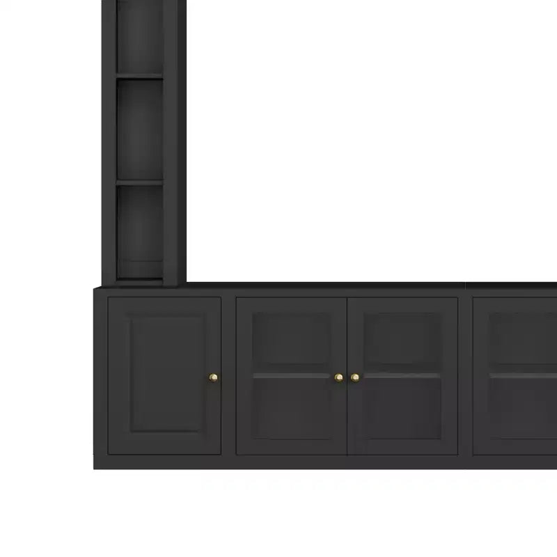 Meuble TV Mural Moderne 4 Pièces, Meuble Console Multimédia avec Bibliothèques et Étagères, Grand Meuble TV avec Porte en Verre Trempé pour TV 80"