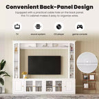 Meuble TV Mural Moderne 4 Pièces, Meuble Console Multimédia avec Bibliothèques et Étagères, Grand Meuble TV avec Porte en Verre Trempé pour TV 80"