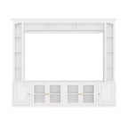 Meuble TV Mural Moderne 4 Pièces, Meuble Console Multimédia avec Bibliothèques et Étagères, Grand Meuble TV avec Porte en Verre Trempé pour TV 80"