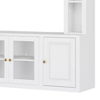 Meuble TV Mural Moderne 4 Pièces, Meuble Console Multimédia avec Bibliothèques et Étagères, Grand Meuble TV avec Porte en Verre Trempé pour TV 80"
