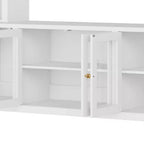 Meuble TV Mural Moderne 4 Pièces, Meuble Console Multimédia avec Bibliothèques et Étagères, Grand Meuble TV avec Porte en Verre Trempé pour TV 80"