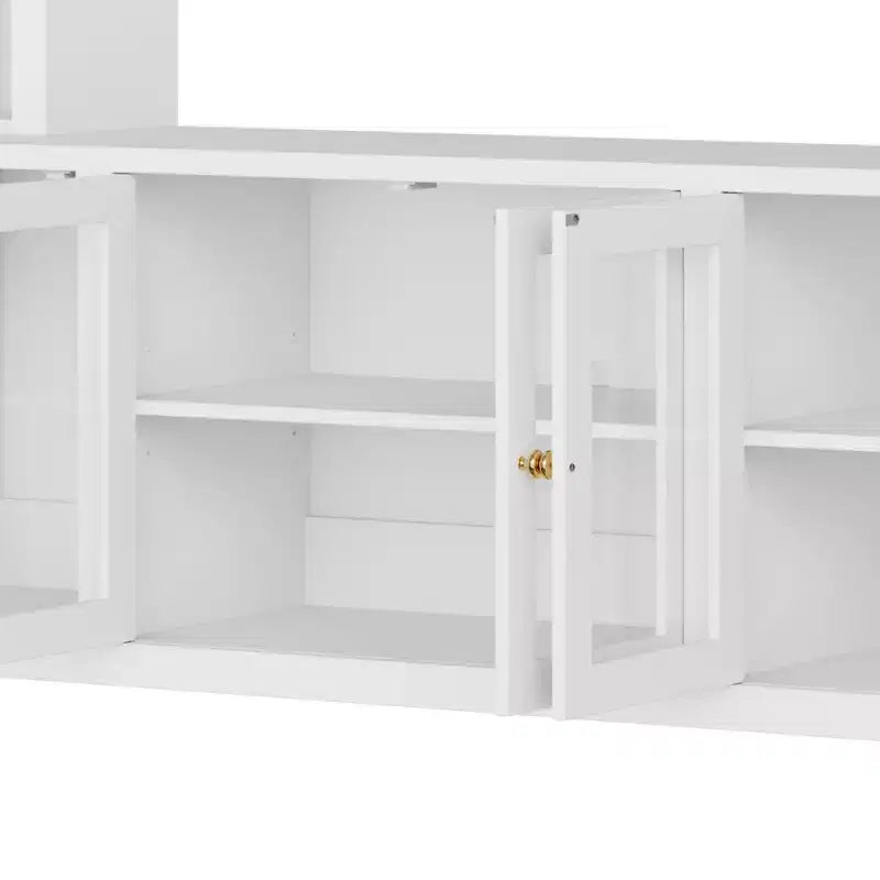 Meuble TV Mural Moderne 4 Pièces, Meuble Console Multimédia avec Bibliothèques et Étagères, Grand Meuble TV avec Porte en Verre Trempé pour TV 80"