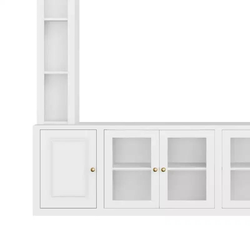 Meuble TV Mural Moderne 4 Pièces, Meuble Console Multimédia avec Bibliothèques et Étagères, Grand Meuble TV avec Porte en Verre Trempé pour TV 80"