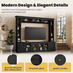 Meuble TV Mural Moderne 4 Pièces, Meuble Console Multimédia avec Bibliothèques et Étagères, Grand Meuble TV avec Porte en Verre Trempé pour TV 80"