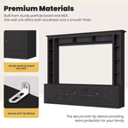 Meuble TV Mural Moderne 4 Pièces, Meuble Console Multimédia avec Bibliothèques et Étagères, Grand Meuble TV avec Porte en Verre Trempé pour TV 80"