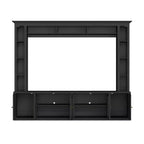 Meuble TV Mural Moderne 4 Pièces, Meuble Console Multimédia avec Bibliothèques et Étagères, Grand Meuble TV avec Porte en Verre Trempé pour TV 80"