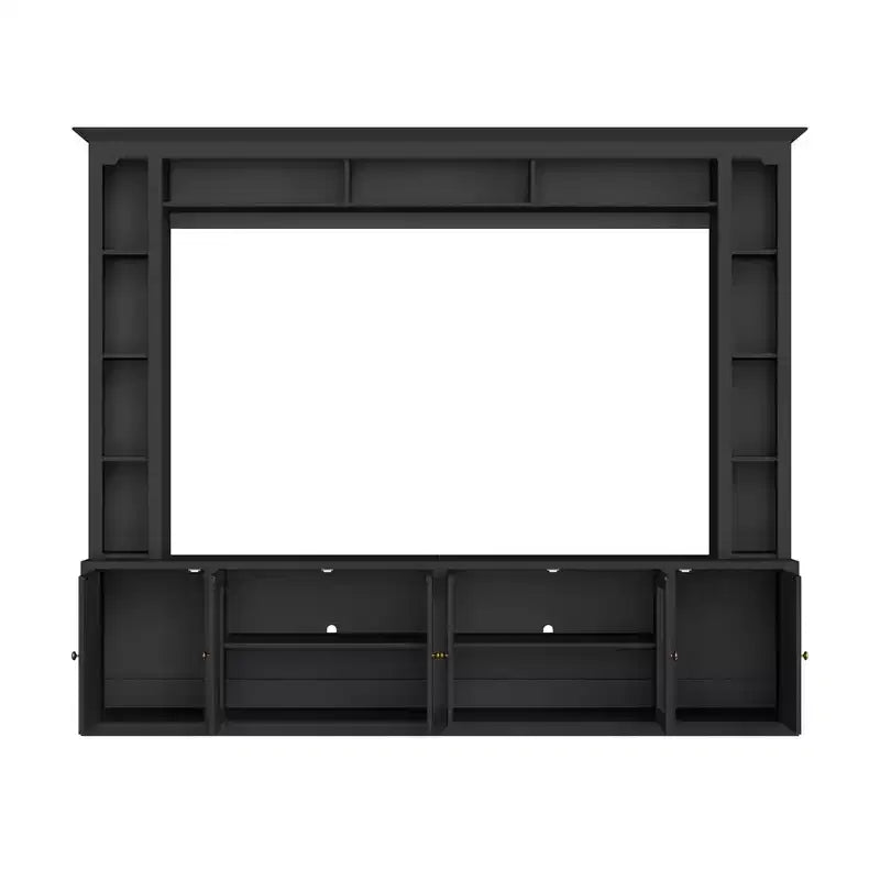 Meuble TV Mural Moderne 4 Pièces, Meuble Console Multimédia avec Bibliothèques et Étagères, Grand Meuble TV avec Porte en Verre Trempé pour TV 80"