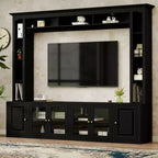 Modern Wall Unit Entertainment Center 4-Piece, Media Console with Bookshelves and Shelves, Large TV Stand with Tempered Glass Door for 80 TV