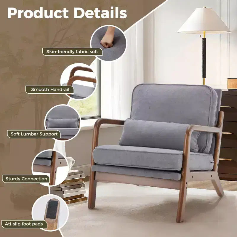 TUYOHW Fauteuils d'appoint en polyester, fauteuils de lecture rembourrés avec accoudoirs et coussin lombaire pour salon, chambre à coucher
