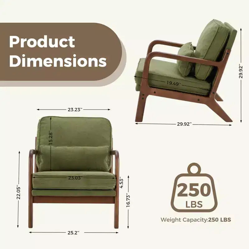 TUYOHW Fauteuils d'appoint en polyester, fauteuils de lecture rembourrés avec accoudoirs et coussin lombaire pour salon, chambre à coucher