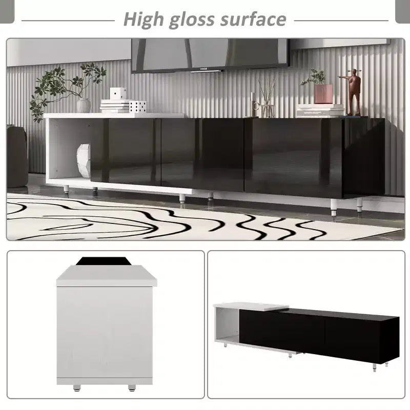 Meuble TV moderne pour téléviseurs de 80 pouces, meuble de rangement TV en bois avec 3 tiroirs, meuble TV/console multimédia avec pieds réglables et étagère ouverte