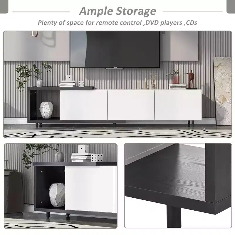Meuble TV moderne pour téléviseurs de 80 pouces, meuble de rangement TV en bois avec 3 tiroirs, meuble TV/console multimédia avec pieds réglables et étagère ouverte