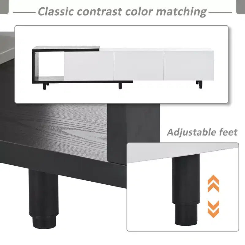 Meuble TV moderne pour téléviseurs de 80 pouces, meuble de rangement TV en bois avec 3 tiroirs, meuble TV/console multimédia avec pieds réglables et étagère ouverte