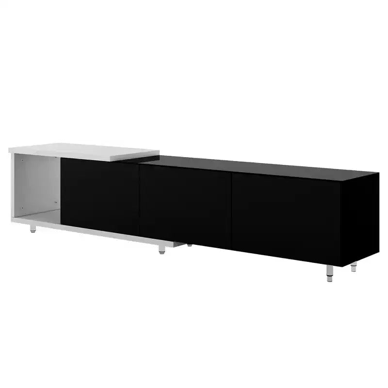 Meuble TV moderne pour téléviseurs de 80 pouces, meuble de rangement TV en bois avec 3 tiroirs, meuble TV/console multimédia avec pieds réglables et étagère ouverte