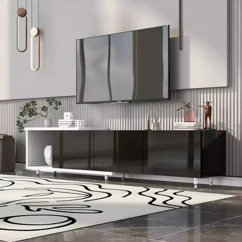 Modern TV Stand for 80 TVs, Wood TV Storage Cabinet with 3 Drawers, Entertainment Center Media Console with Adjustable Feet and Open Shelf