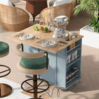 Îlot de cuisine avec prise électrique, chariot de cuisine roulant avec abattant et roulettes, rangement ouvert et porte-bouteilles pour salle à manger