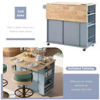 Îlot de cuisine avec prise électrique, chariot de cuisine roulant avec abattant et roulettes, rangement ouvert et porte-bouteilles pour salle à manger