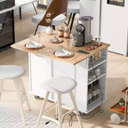 Îlot de cuisine avec prise électrique, chariot de cuisine roulant avec abattant et roulettes, rangement ouvert et porte-bouteilles pour salle à manger