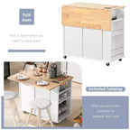 Îlot de cuisine avec prise électrique, chariot de cuisine roulant avec abattant et roulettes, rangement ouvert et porte-bouteilles pour salle à manger