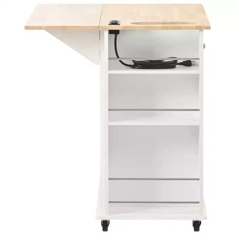 Îlot de cuisine avec prise électrique, chariot de cuisine roulant avec abattant et roulettes, rangement ouvert et porte-bouteilles pour salle à manger