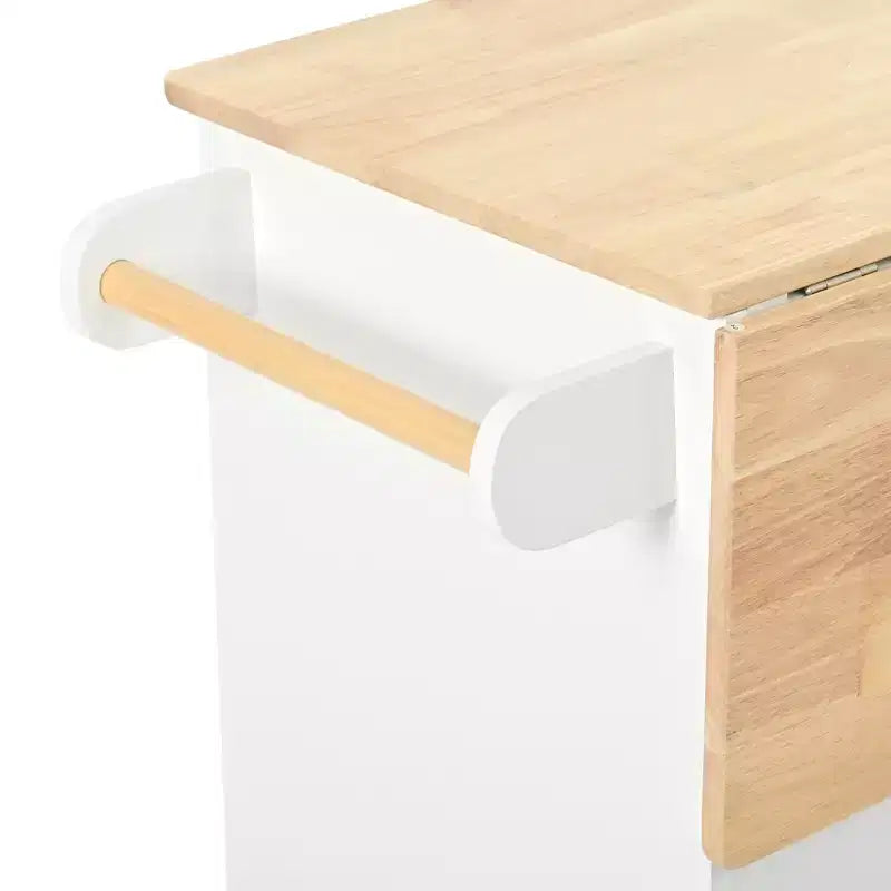 Îlot de cuisine avec prise électrique, chariot de cuisine roulant avec abattant et roulettes, rangement ouvert et porte-bouteilles pour salle à manger