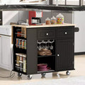 Kitchen Island with Power Outlet, Rolling Kitchen Cart with Drop Leaf and Wheels, Open Storage and Wine Rack for Dining Room
