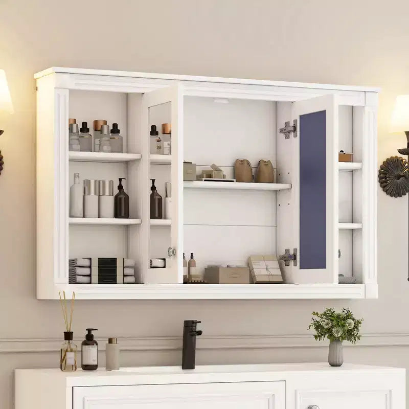 Whisen 47 Armoire de toilette à miroir, armoire à pharmacie murale avec étagère réglable