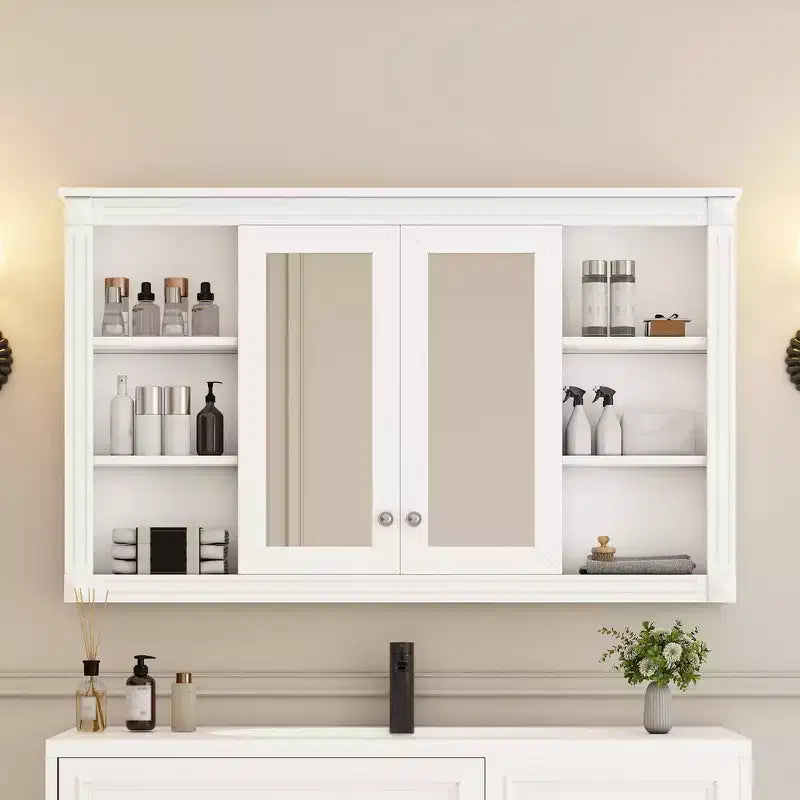 Whisen 47 Armoire de toilette à miroir, armoire à pharmacie murale avec étagère réglable