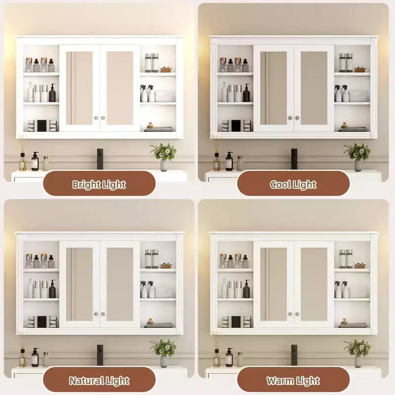 Whisen 47 Armoire de toilette à miroir, armoire à pharmacie murale avec étagère réglable