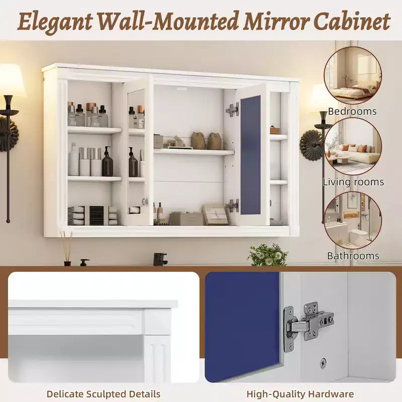 Whisen 47 Armoire de toilette à miroir, armoire à pharmacie murale avec étagère réglable