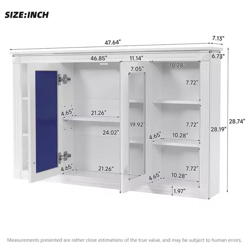 Whisen 47 Armoire de toilette à miroir, armoire à pharmacie murale avec étagère réglable