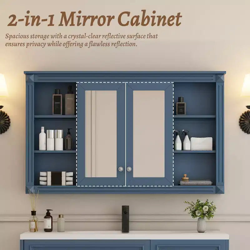 Whisen 47 Armoire de toilette à miroir, armoire à pharmacie murale avec étagère réglable