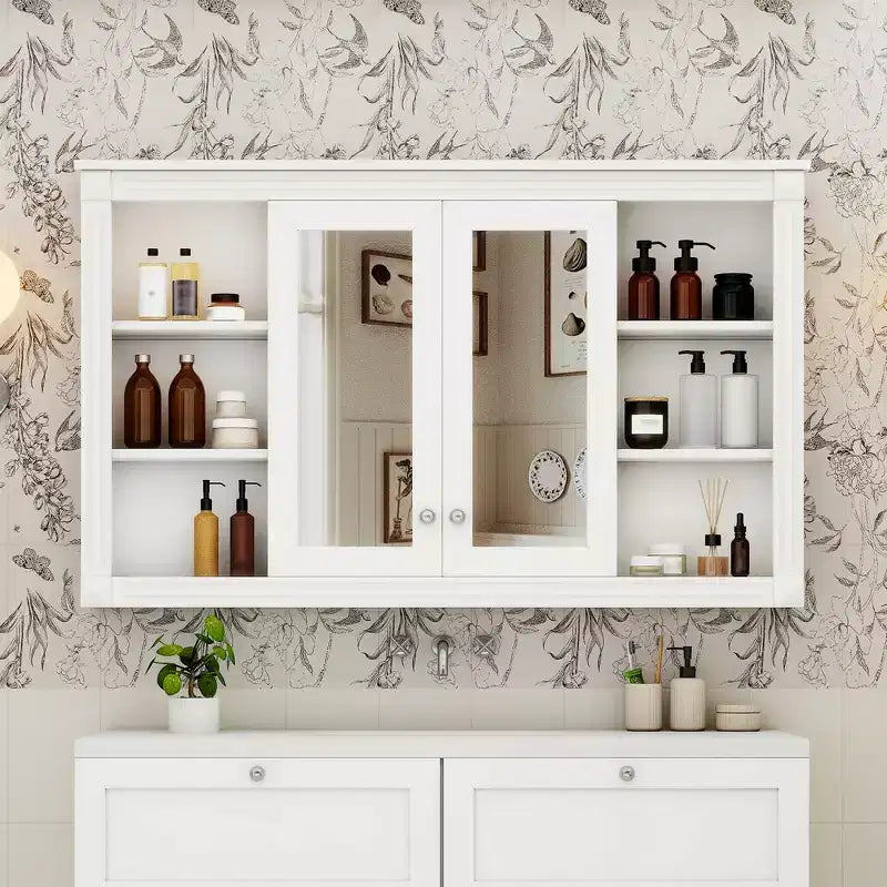 Whisen 47 Armoire de toilette à miroir, armoire à pharmacie murale avec étagère réglable