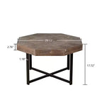 Table basse octogonale en bois, style rustique, avec pieds en métal, pour salon