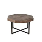 Table basse octogonale en bois, style rustique, avec pieds en métal, pour salon