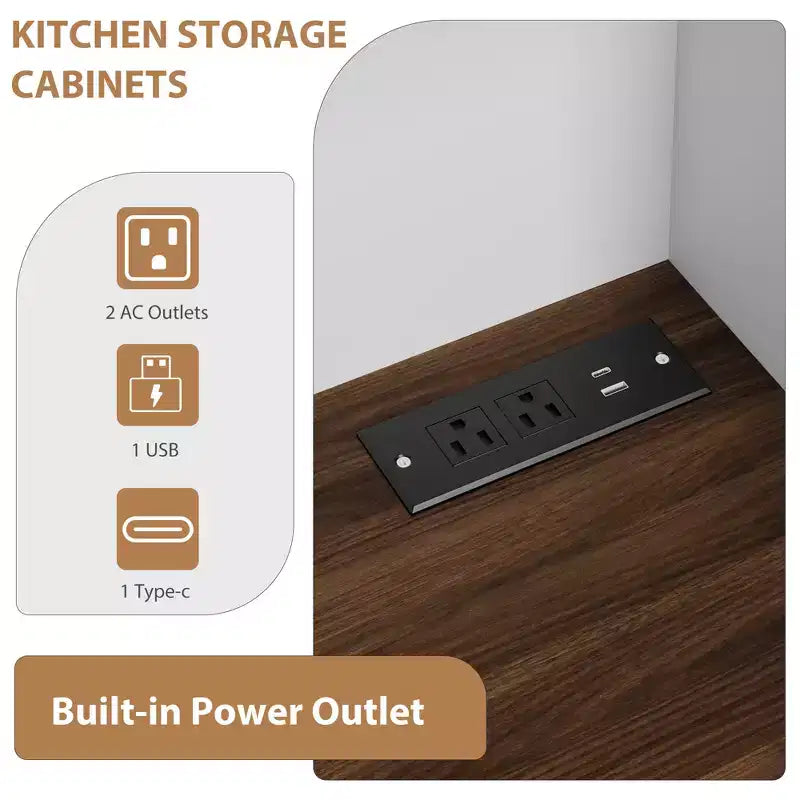 71 Armoire de cuisine avec station de recharge, Grand buffet de cuisine avec tiroirs de rangement pour salon, salle à manger