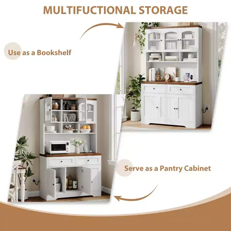 71 Armoire de cuisine avec station de recharge, Grand buffet de cuisine avec tiroirs de rangement pour salon, salle à manger