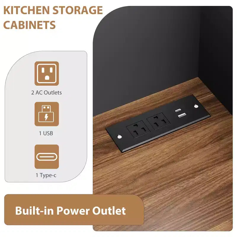 71 Armoire de cuisine avec station de recharge, Grand buffet de cuisine avec tiroirs de rangement pour salon, salle à manger