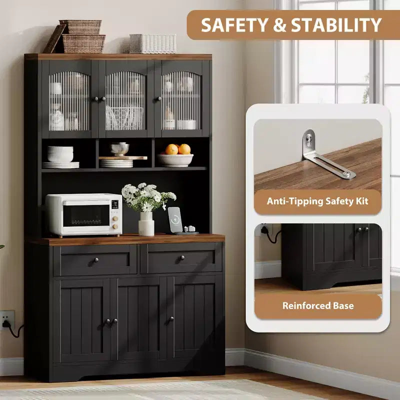 71 Armoire de cuisine avec station de recharge, Grand buffet de cuisine avec tiroirs de rangement pour salon, salle à manger