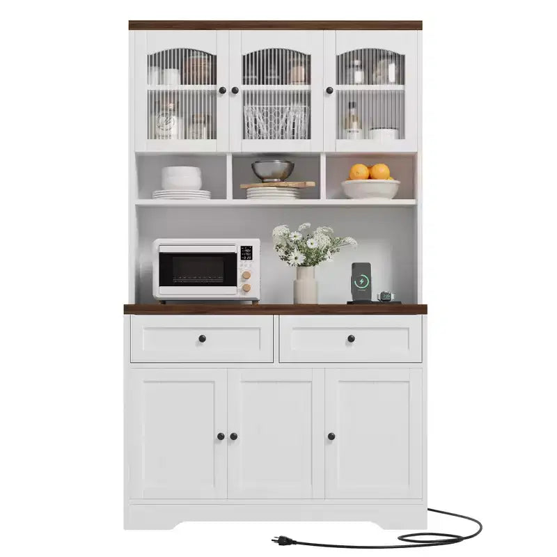 71 Armoire de cuisine avec station de recharge, Grand buffet de cuisine avec tiroirs de rangement pour salon, salle à manger
