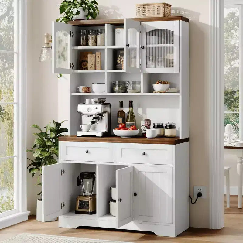 71 Armoire de cuisine avec station de recharge, Grand buffet de cuisine avec tiroirs de rangement pour salon, salle à manger