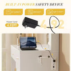 Coiffeuse Okak avec miroir réglable 3 couleurs, meuble-lavabo avec station de charge et grand espace de rangement, table de toilette pour chambre à coucher
