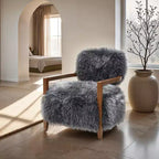 TUYOHW Fauteuil d'appoint Yeti de 71 cm de large, fauteuil de salon rembourré en fausse fourrure avec dossier et assise fixes, accoudoirs en bois de noyer, fauteuil pour salon, chambre à coucher