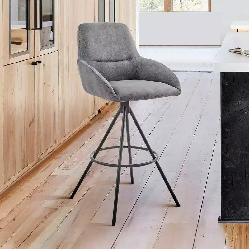 Tabouret de bar Odessa 76 cm avec revêtement en tissu noir/gris anthracite - Armen Living : Structure en métal mat, dossier carré