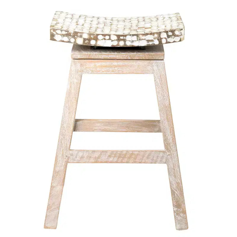 Tabouret de bar hauteur comptoir 24" avec incrustation de coquille de noix de coco Carnation marron - East At Main : Base en bois de manguier, aucun assemblage requis